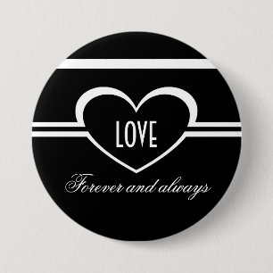 Simple Heart Button, Black and White 7.5 Cm Round Badge