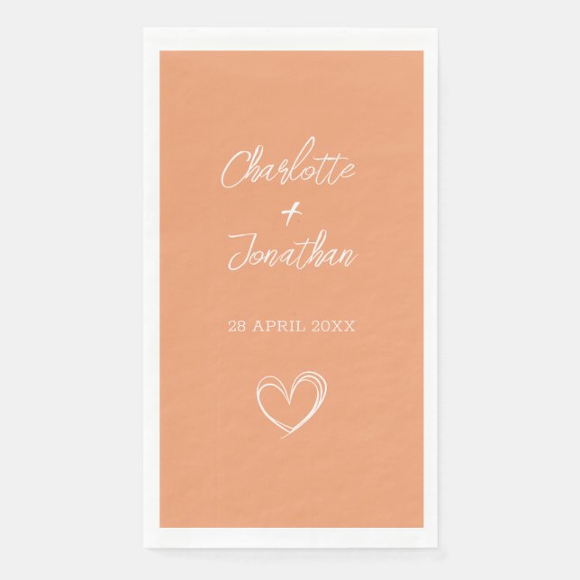 Simple Heart Custom Apricot Wedding Paper Guest Napkin (Front)