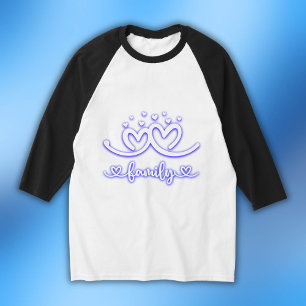 Simple Heart Family in Blue Basic 3/4 Sleeve Rag T-Shirt
