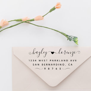 Simple Heart Handwritten Wedding Return Address Rubber Stamp