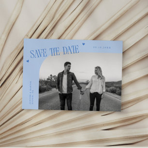 Simple Heart Icy Blue Curved Frame Photo Save The Date