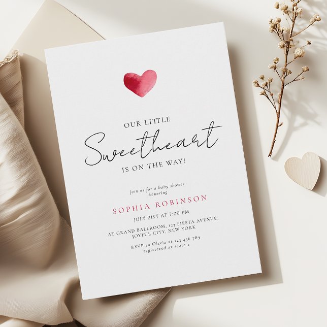 Simple Heart Little Sweetheart Baby Shower Invitation (Creator Uploaded)