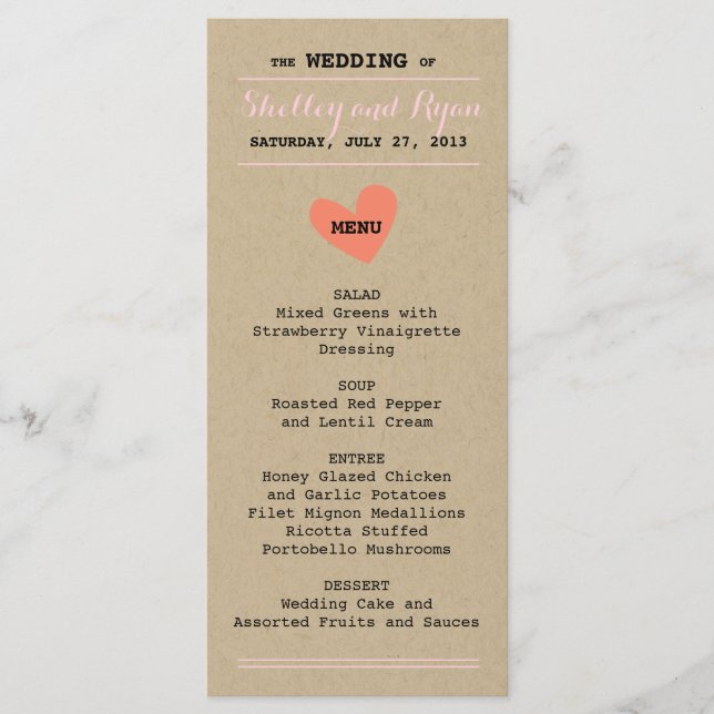 Simple Heart Menu Card (Front)