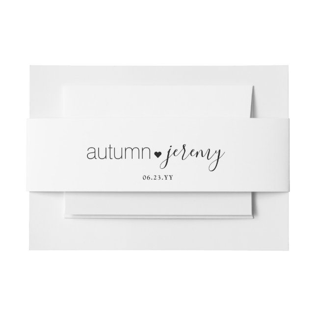Simple Heart Modern Minimal Elegant Script Wedding Invitation Belly Band (Front Example)
