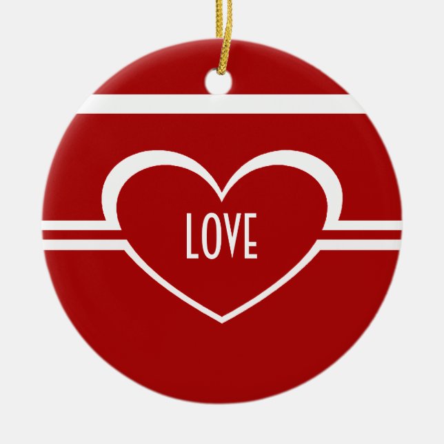 Simple Heart Ornament, Deep Red Ceramic Tree Decoration (Front)