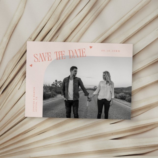 Simple Heart Peach Curved Frame Photo Save The Date (Creator Uploaded)