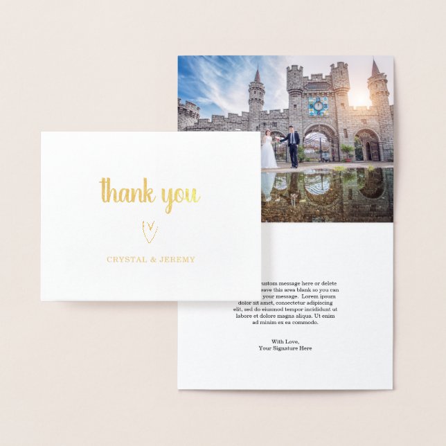 Simple Heart Photo Modern Elegant Wedding Foil Card (Display)