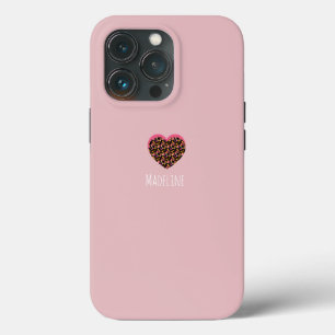 Simple Heart Pink Animal Print Pattern iPhone 13 Pro Case