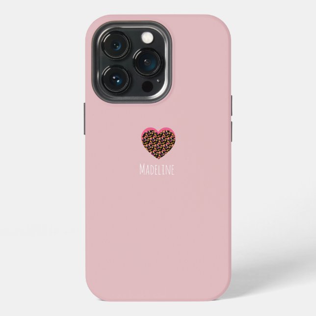 Simple Heart Pink Animal Print Pattern iPhone Case (Back)