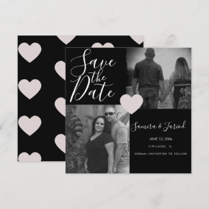 Simple Heart Pink Black Photo Collage Card