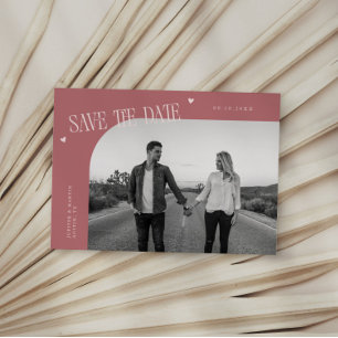 Simple Heart Pink Curved Frame Photo Save The Date
