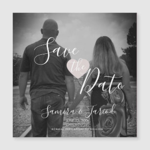 Simple Heart Pink Script Save the Date Magnet
