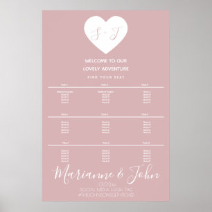 Simple Heart Pink Wedding Logo Seating Chart