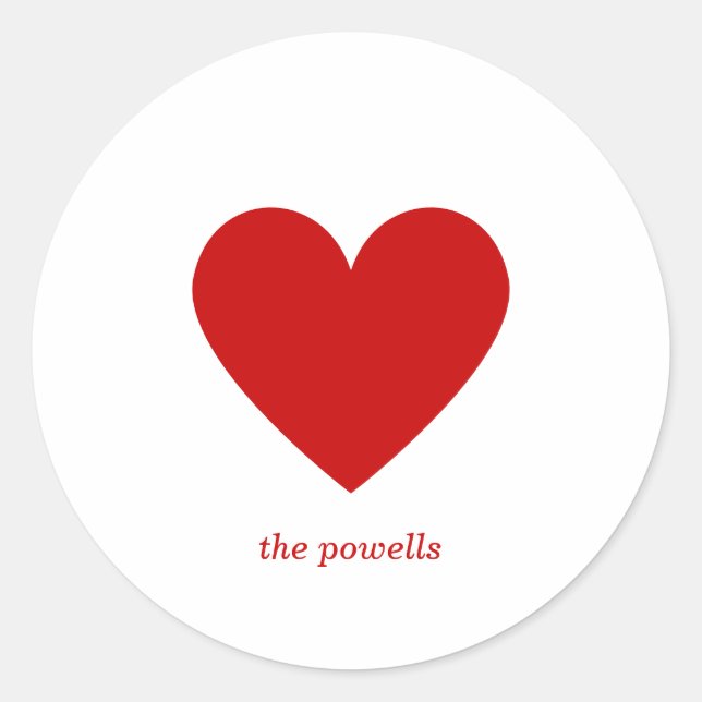 Simple Heart Red Classic Love Minimalist Chic Round Sticker (Front)