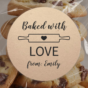 Simple Heart Rolling Pin Baking Brown Craft Paper Classic Round Sticker