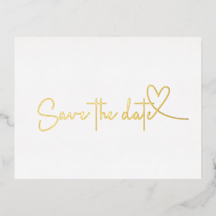 Simple Heart Save the Date Real Gold Foil Invitation Postcard