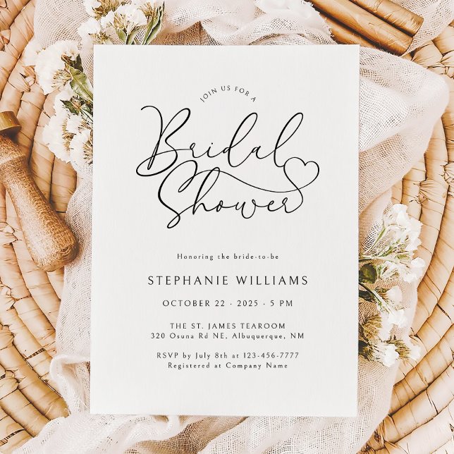 Simple Heart Script Bridal Shower Invitation (Creator Uploaded)