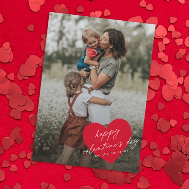 Simple Heart Script Happy Valentine's Day Holiday Card (Simple heart minimal happy photo valentine's day card.)