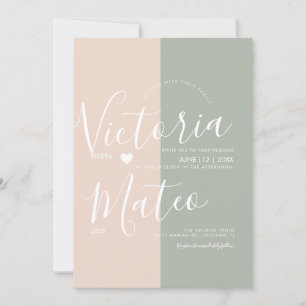 Simple Heart Script Typography Sage Pink Wedding Invitation