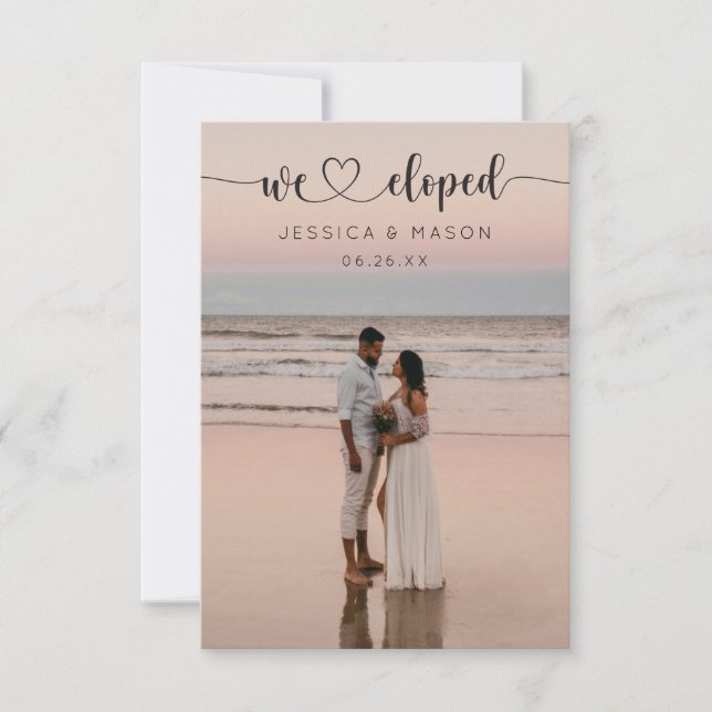 Simple Heart Script We Eloped Announcement Invite (Front)