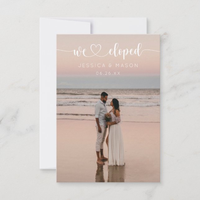Simple Heart Script We Eloped Announcement Invite (Front)