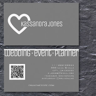 Simple Heart Shape Outline Grey and White Modern Business Card
