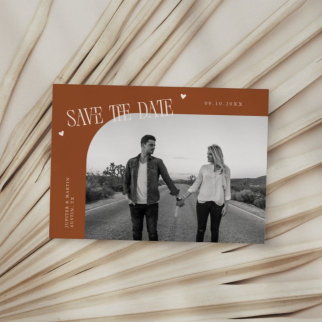 Simple Heart Terracotta Curved Frame Photo Save The Date (Creator Uploaded)