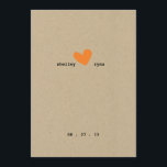 Simple Heart Wedding Invitation<br><div class="desc">Simple heart design on Brown Kraft Wedding Invitation in pumpkin.</div>