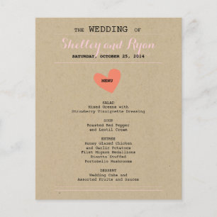 Simple Heart Wedding Menu Card