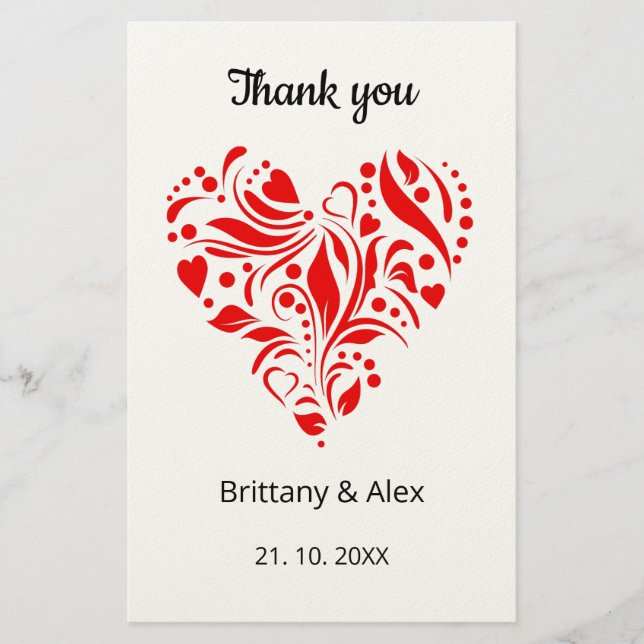 Simple Heart Wedding Thank You Card – Customizable (Front)