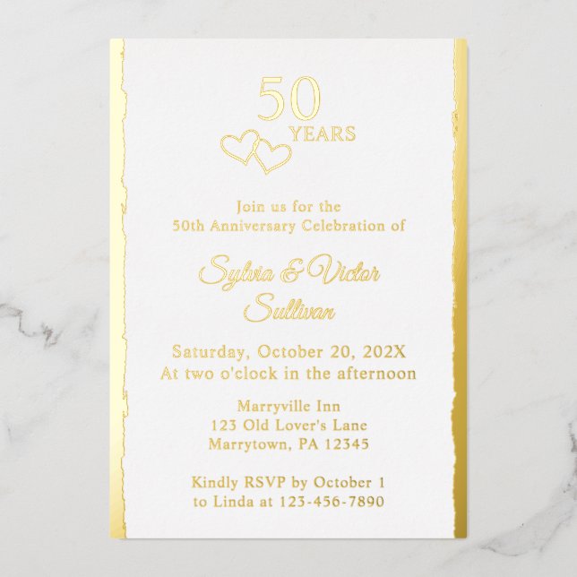 Simple Hearts 50th Wedding Anniversary Party Gold (Front)