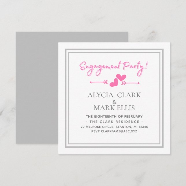 Simple Hearts Engagement Party Invitation (Front/Back)