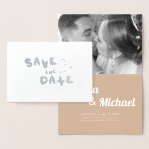 Simple Hearts Hand-Drawn Lettering Save the Date  Foil Card