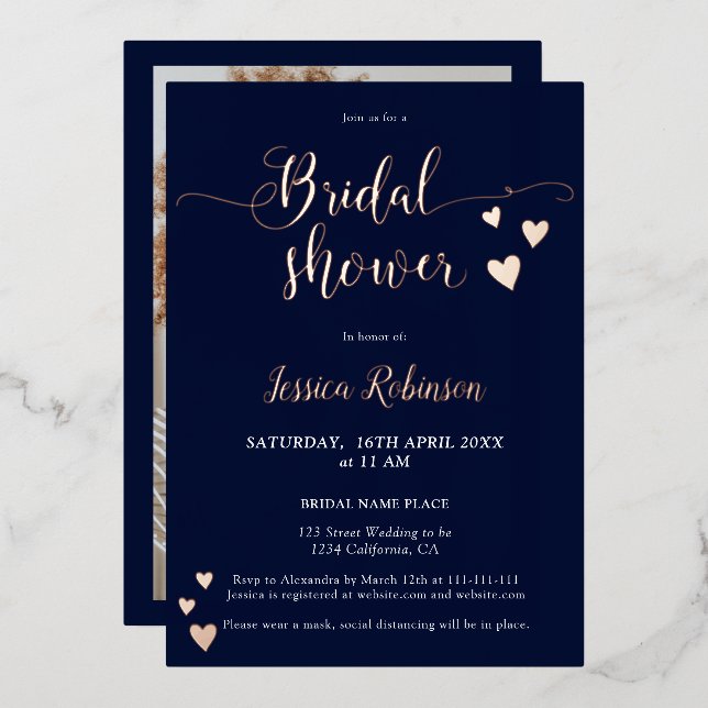 Simple hearts rose gold script bridal shower photo (Front/Back)