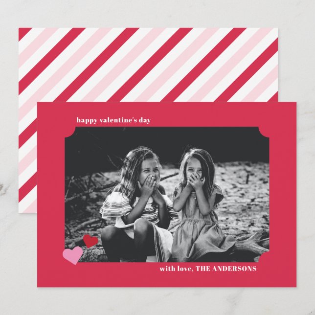 Simple Hearts Ticket Frame Valentine's Photo Card (Front/Back)