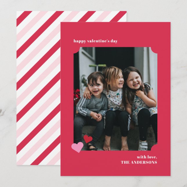 Simple Hearts Ticket Frame Valentine's Photo Card (Front/Back)