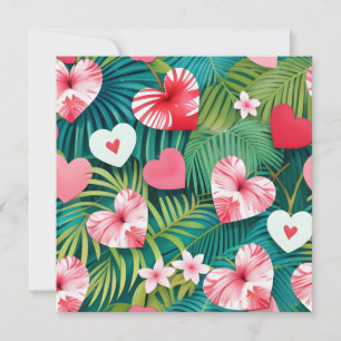 Simple hearts & tropical foliage  holiday card