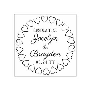 Simple Hearts Wedding Thank You or Save the Date Rubber Stamp