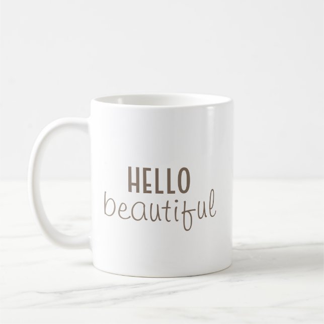 Simple Hello Beautiful Typography Coffee Mug (Left)