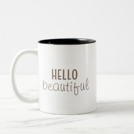 Simple Hello Beautiful Typography Two-Tone Coffee Mug