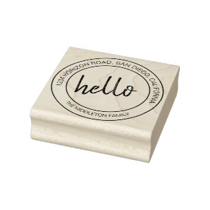 Simple Hello  Message Modern Family Rubber Stamp