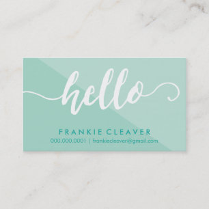 SIMPLE HELLO SCRIPT hand drawn type mint white Business Card