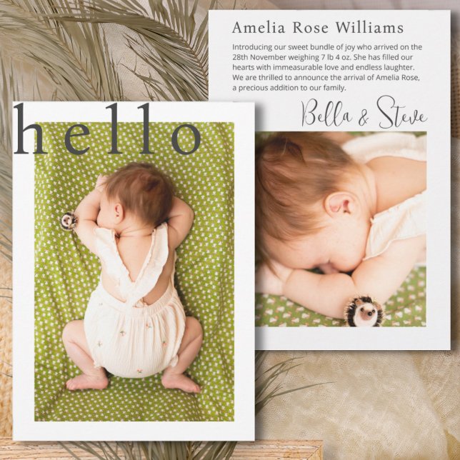 Simple Hello Typography Photo Baby Announcement (Creator Uploaded)
