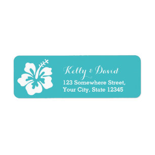Simple Hibiscus Turquoise Wedding Return Address