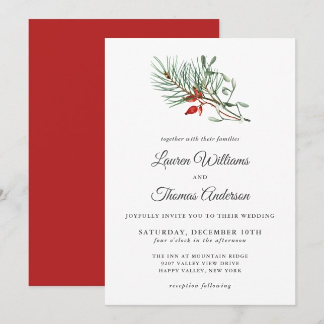 Simple Holiday Botanical Wedding Invitation (Front/Back)