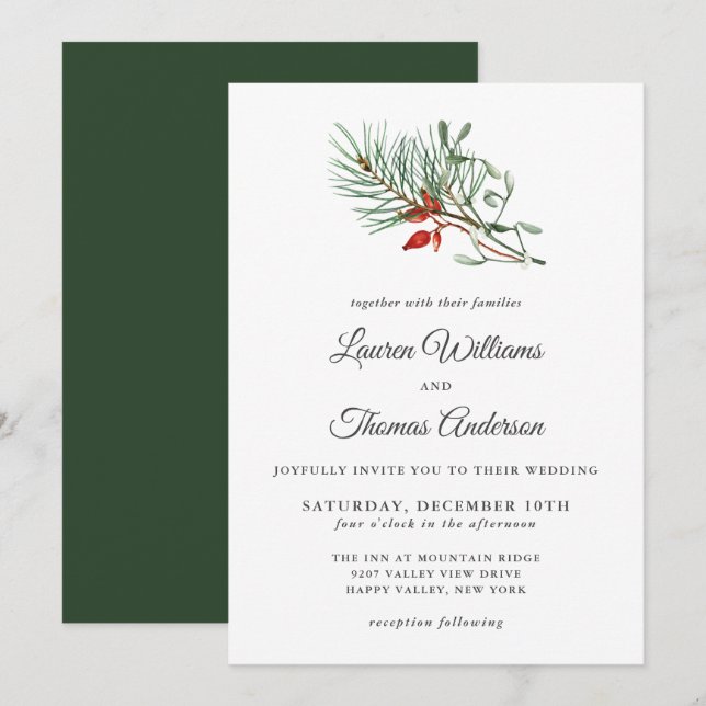 Simple Holiday Botanical Wedding Invitation (Front/Back)
