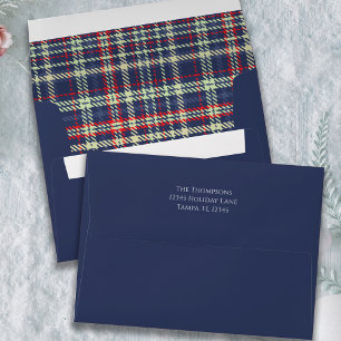 Simple Holiday Navy Blue Winter Festive Plaid  Envelope
