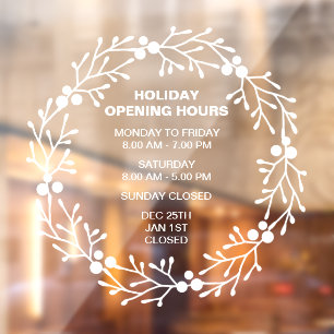 Simple Holiday Opening Hours Sign, Christmas  Window Cling