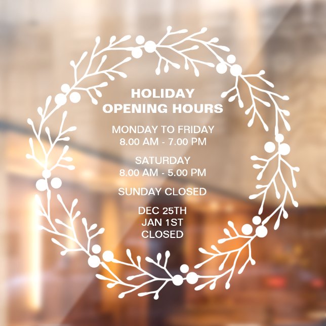 Simple Holiday Opening Hours Sign, Christmas  Window Cling (Sheet 2)