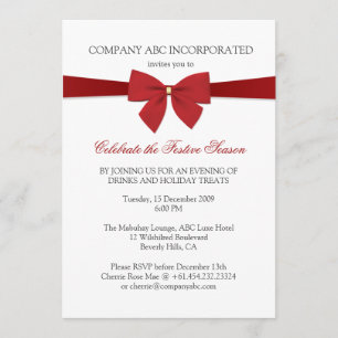 Simple Holiday Red Ribbon Corporate Party Invitation